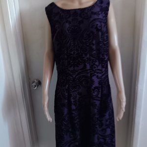 GABBY SKYE  PURPLE AND BLACK VELVET PALSEY ROUND NECKLINE DRESS SIZE US  18  1X